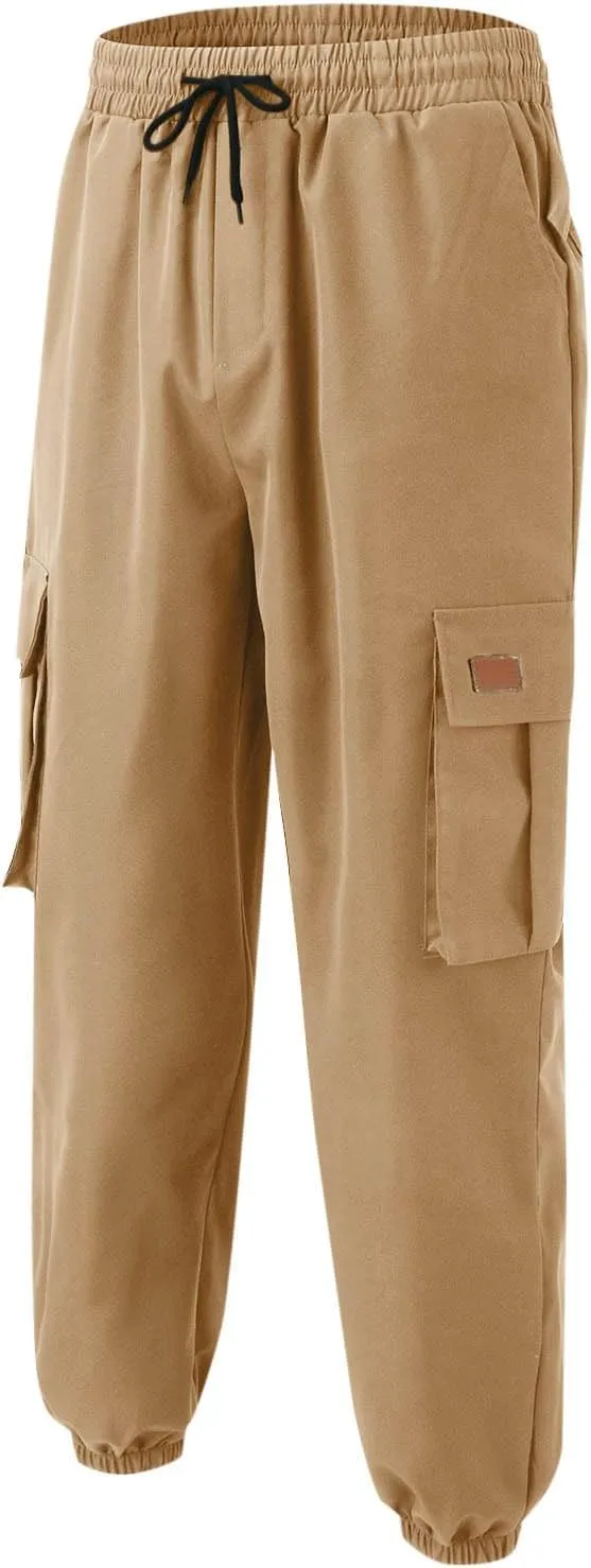 YUHGODO Mens Slim Fit Cargo Pants - Casual Tapered Drawstring Elastic Waist Athletic Joggers Sweatpants with Multi Pockets