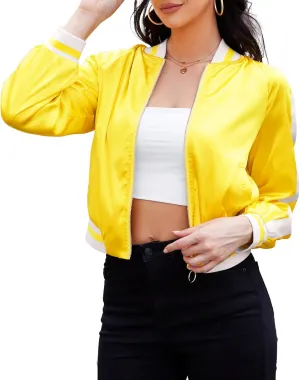 Zando Bomber Jacket Women Lightweight Cropped Jacket Zip Up Casual Striped Jacket Trendy Outerwear Windbreaker with Pockets