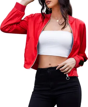 Zando Bomber Jacket Women Lightweight Cropped Jacket Zip Up Casual Striped Jacket Trendy Outerwear Windbreaker with Pockets