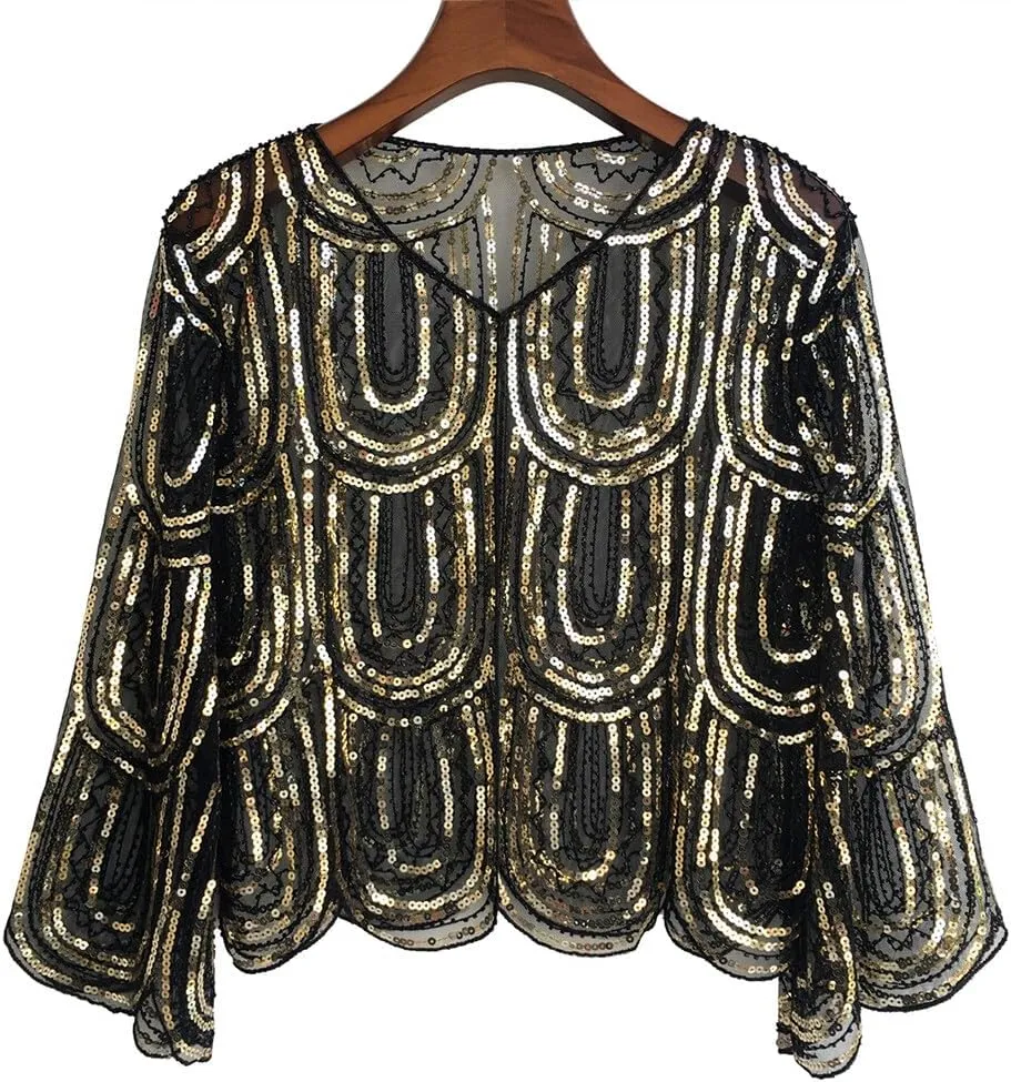 Zcargel Women Sequin Cloak Shawl 1920s Evening Cape Shawls for Evening Dresses Wedding Party