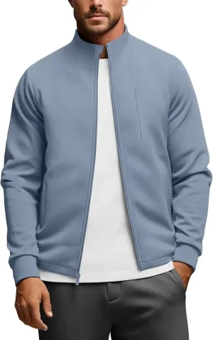 Zengjo Men's Track Jackets Full-Zip Athletic Jacket Sweatshirt Mock Neck with Zipper Pockets