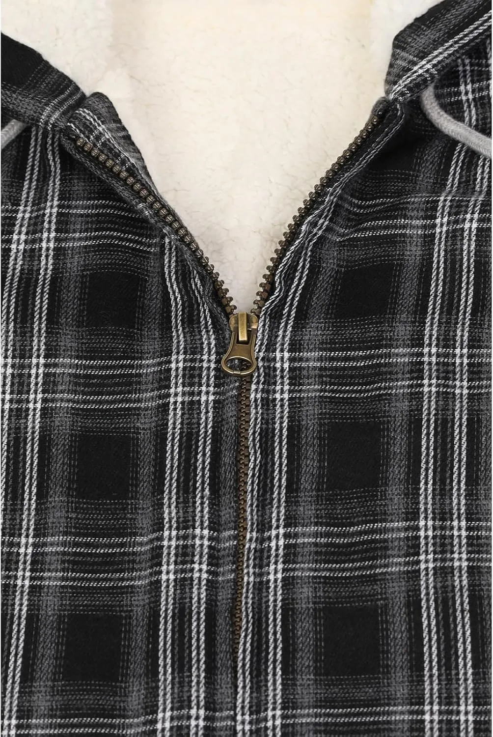 ZENTHACE Womens Sherpa Lined Flannel Jacket Full Zip Up Hooded Flannel Plaid Shirt Jacket with Side Pockets