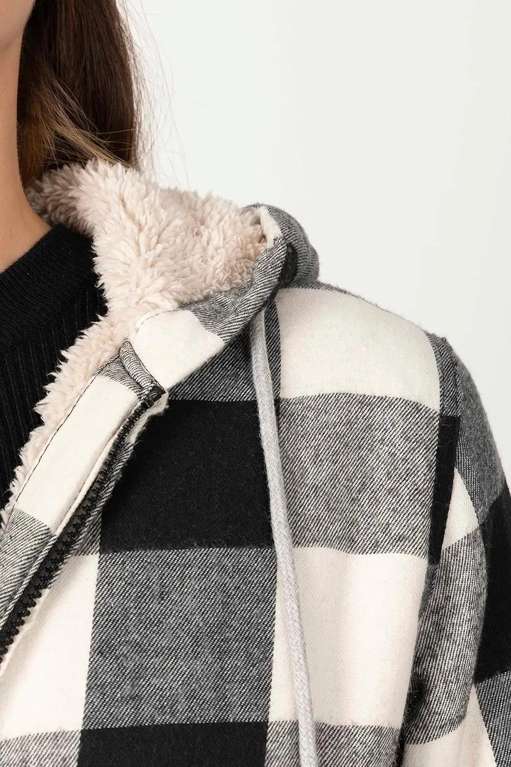 ZENTHACE Womens Sherpa Lined Flannel Jacket Full Zip Up Hooded Flannel Plaid Shirt Jacket with Side Pockets