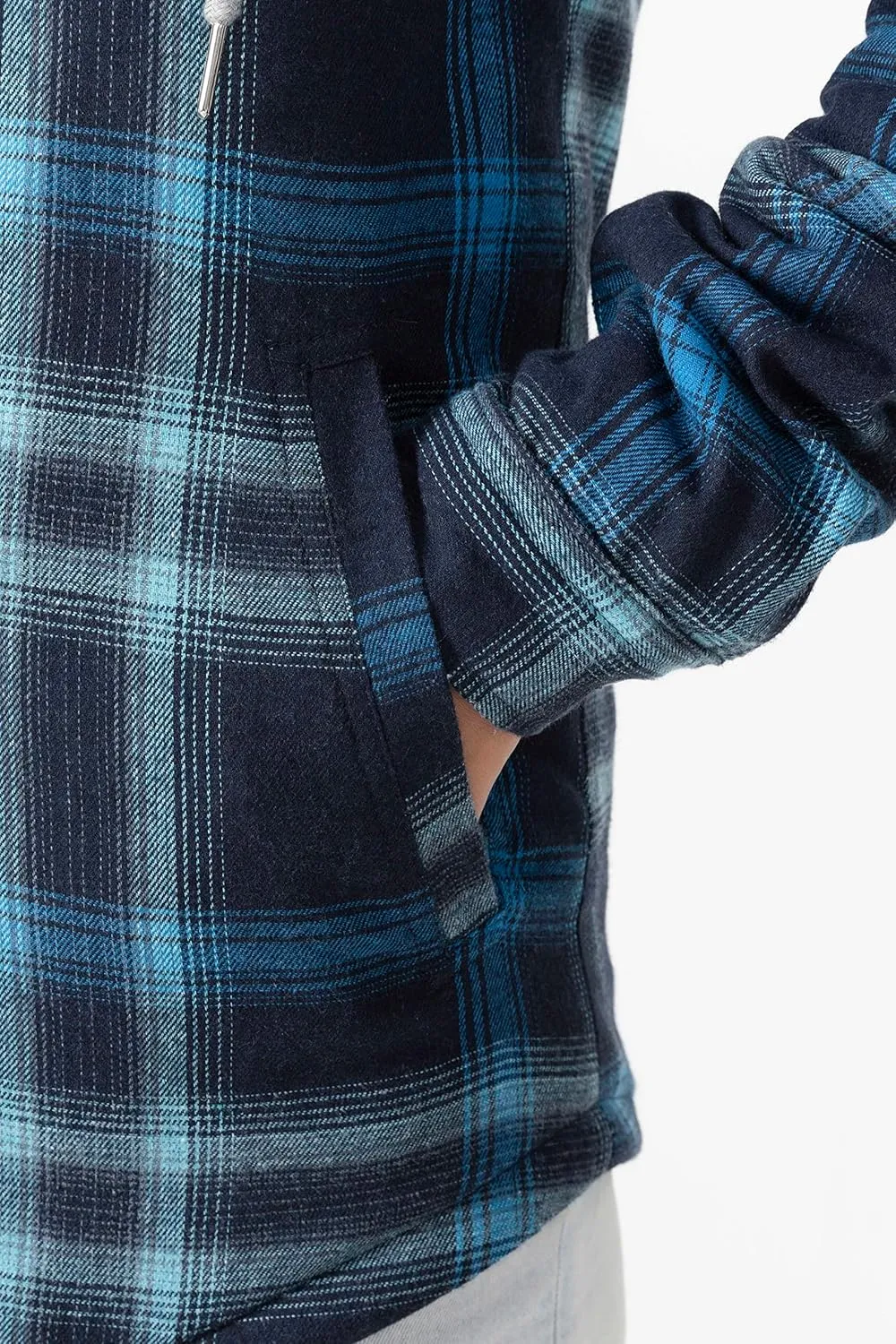 ZENTHACE Womens Sherpa Lined Flannel Jacket Full Zip Up Hooded Flannel Plaid Shirt Jacket with Side Pockets