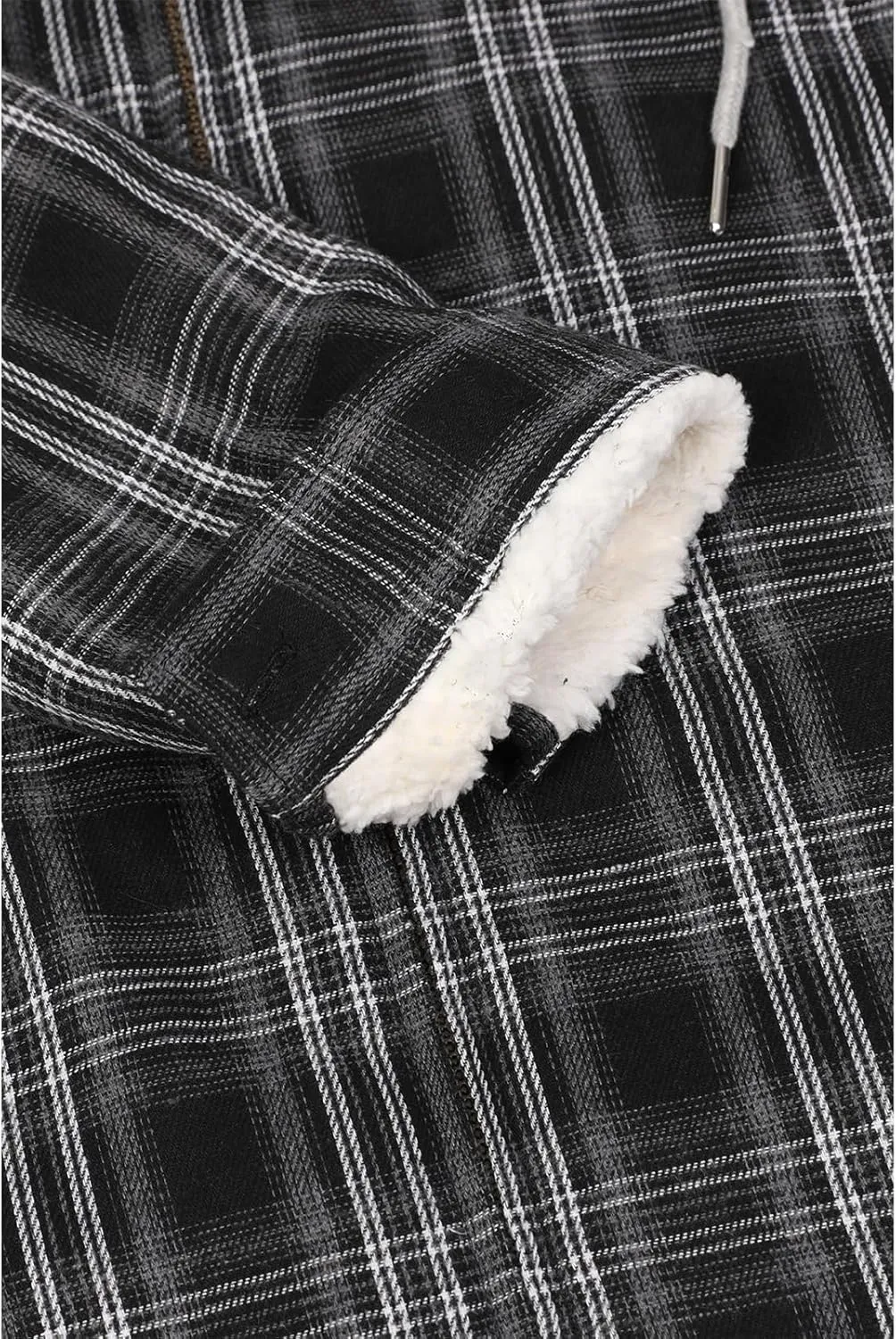 ZENTHACE Womens Sherpa Lined Flannel Jacket Full Zip Up Hooded Flannel Plaid Shirt Jacket with Side Pockets