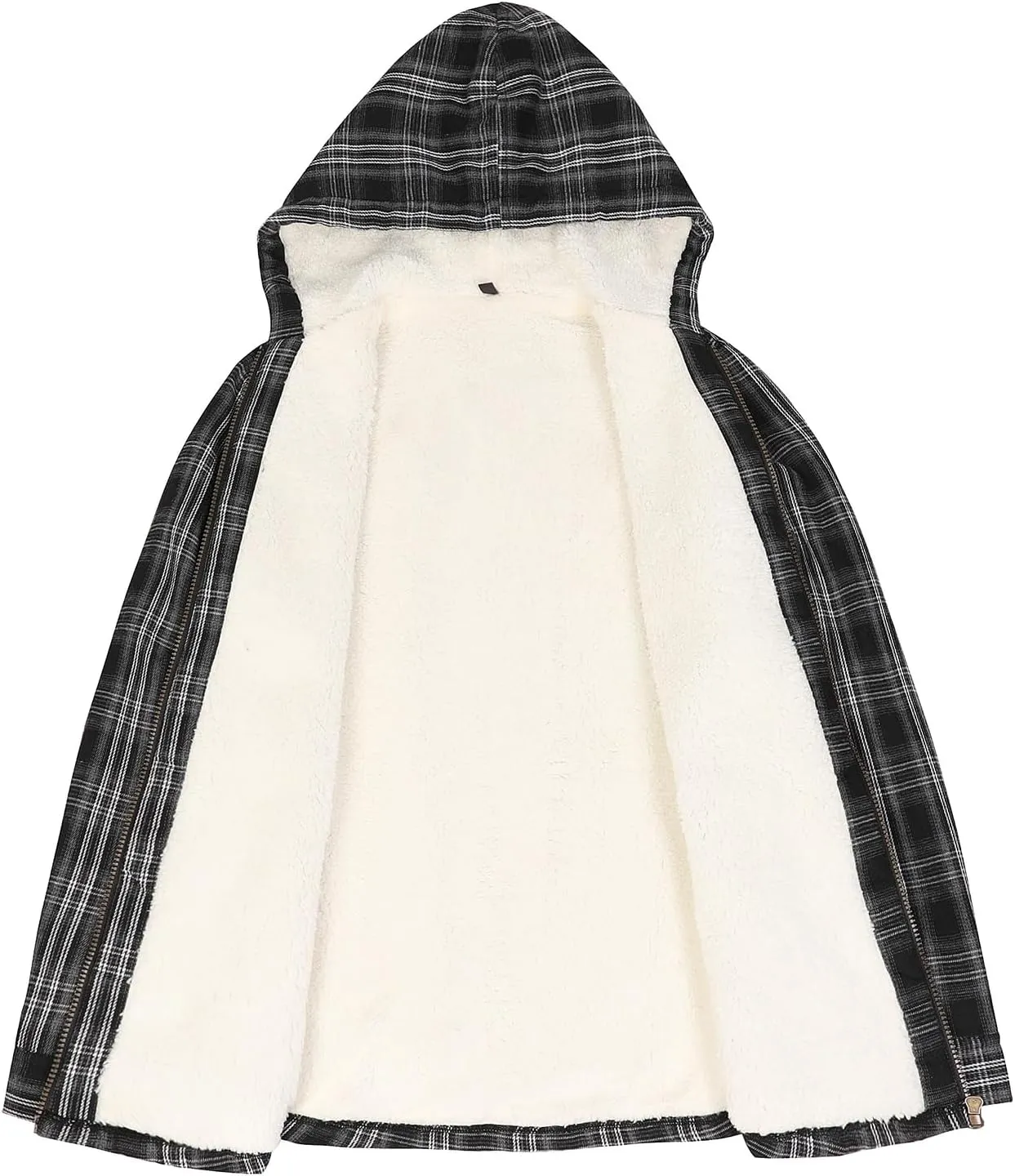 ZENTHACE Womens Sherpa Lined Flannel Jacket Full Zip Up Hooded Flannel Plaid Shirt Jacket with Side Pockets