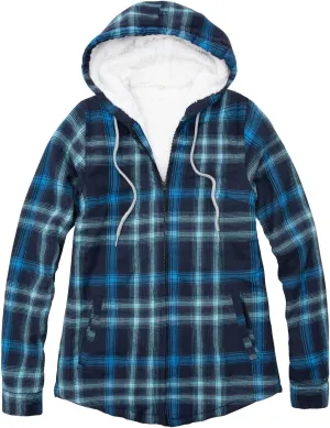 ZENTHACE Womens Sherpa Lined Flannel Jacket Full Zip Up Hooded Flannel Plaid Shirt Jacket with Side Pockets