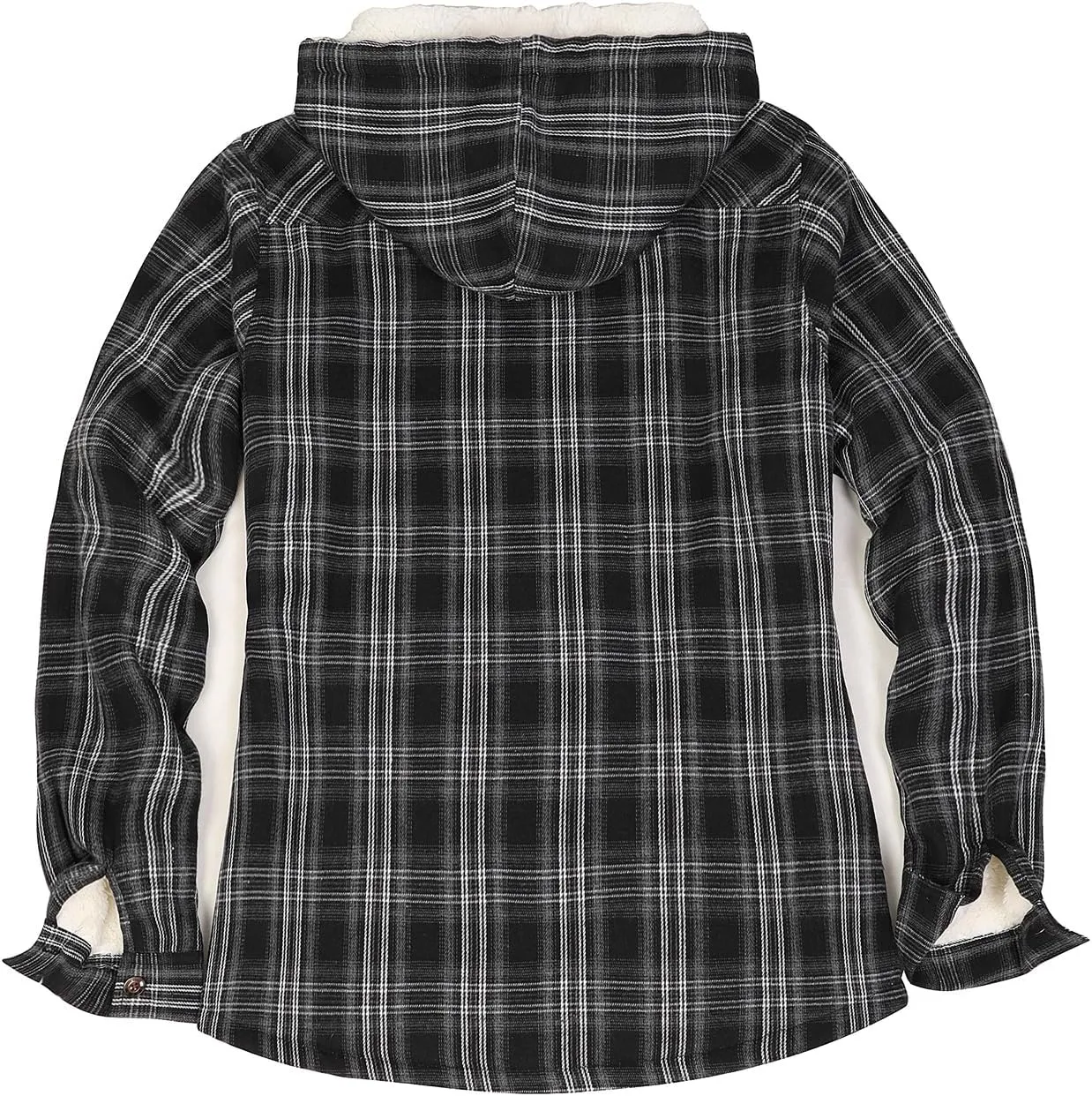 ZENTHACE Womens Sherpa Lined Flannel Jacket Full Zip Up Hooded Flannel Plaid Shirt Jacket with Side Pockets