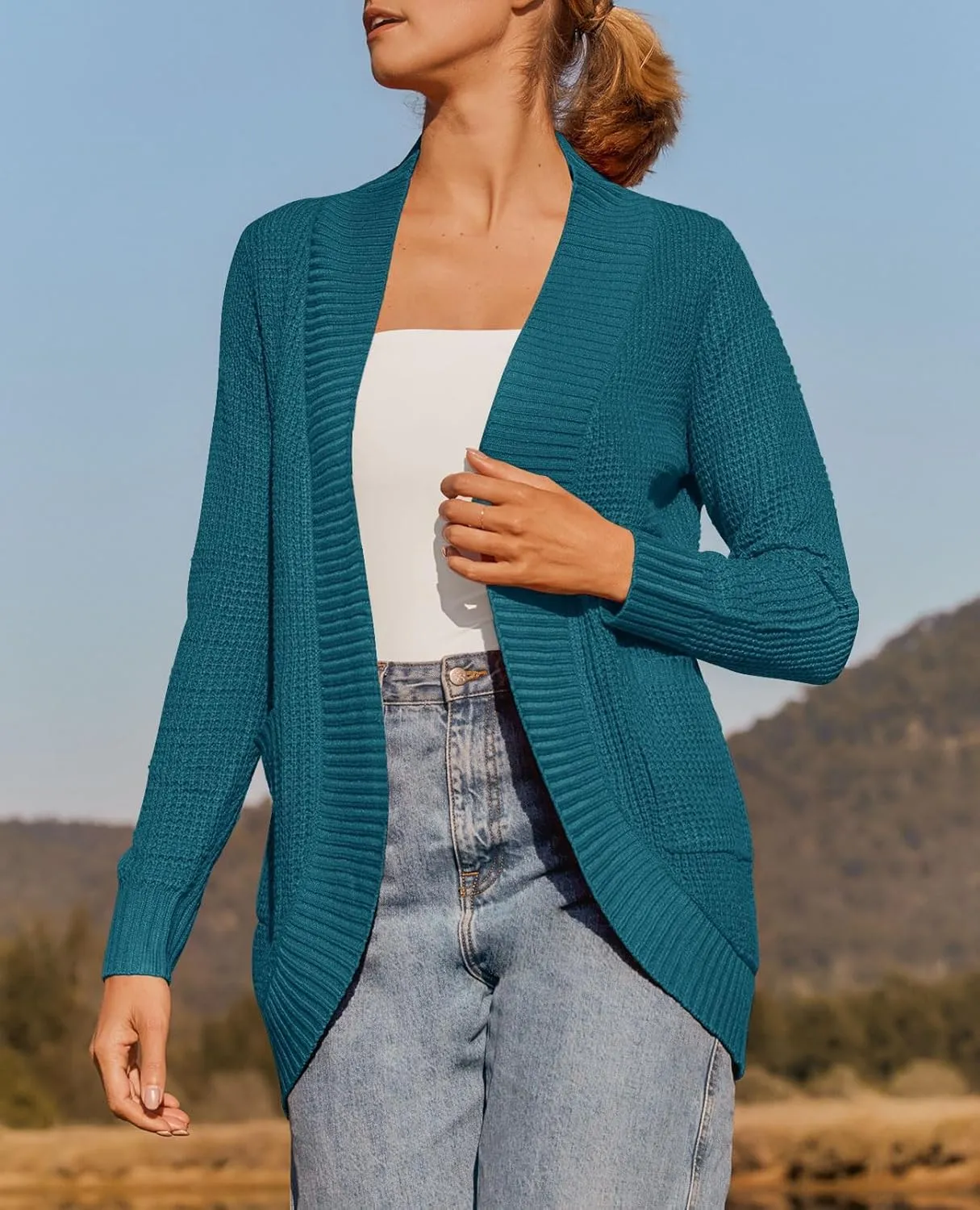 ZESICA Women's Fall Winter Long Sleeve Open Front Casual Lightweight Soft Knit Cardigan Sweater Outerwear