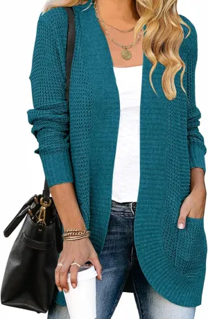 ZESICA Women's Fall Winter Long Sleeve Open Front Casual Lightweight Soft Knit Cardigan Sweater Outerwear