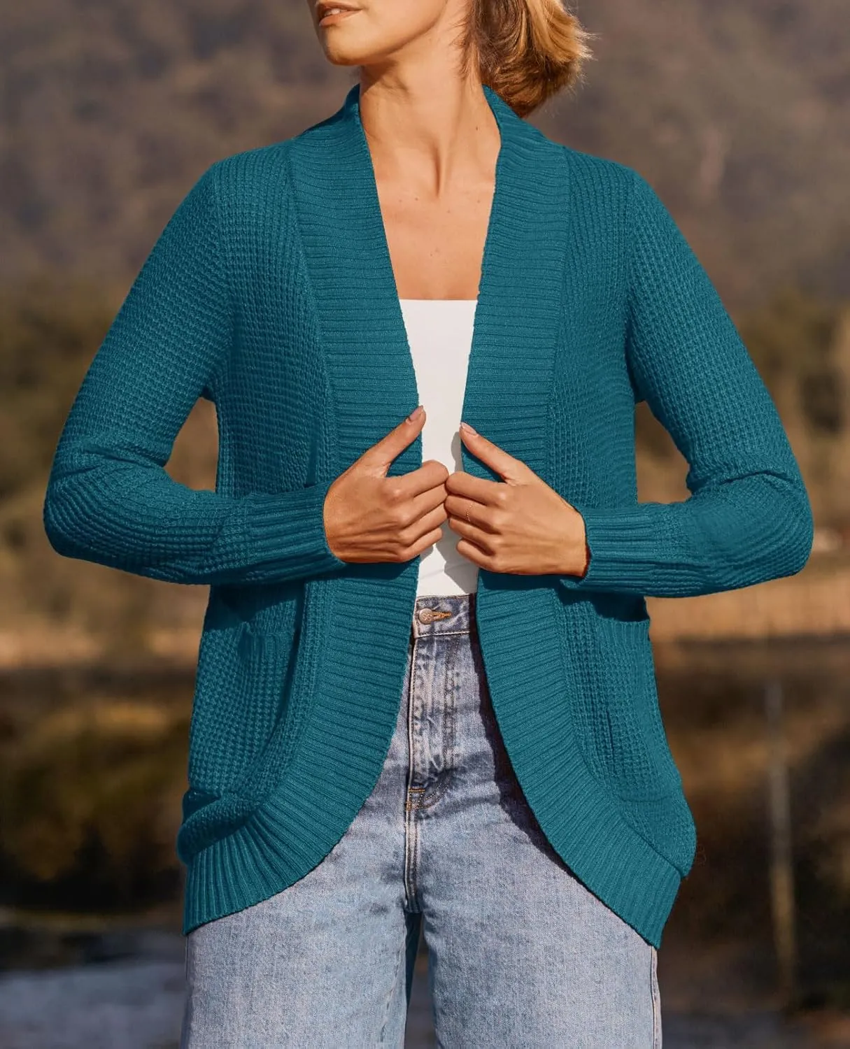 ZESICA Women's Fall Winter Long Sleeve Open Front Casual Lightweight Soft Knit Cardigan Sweater Outerwear