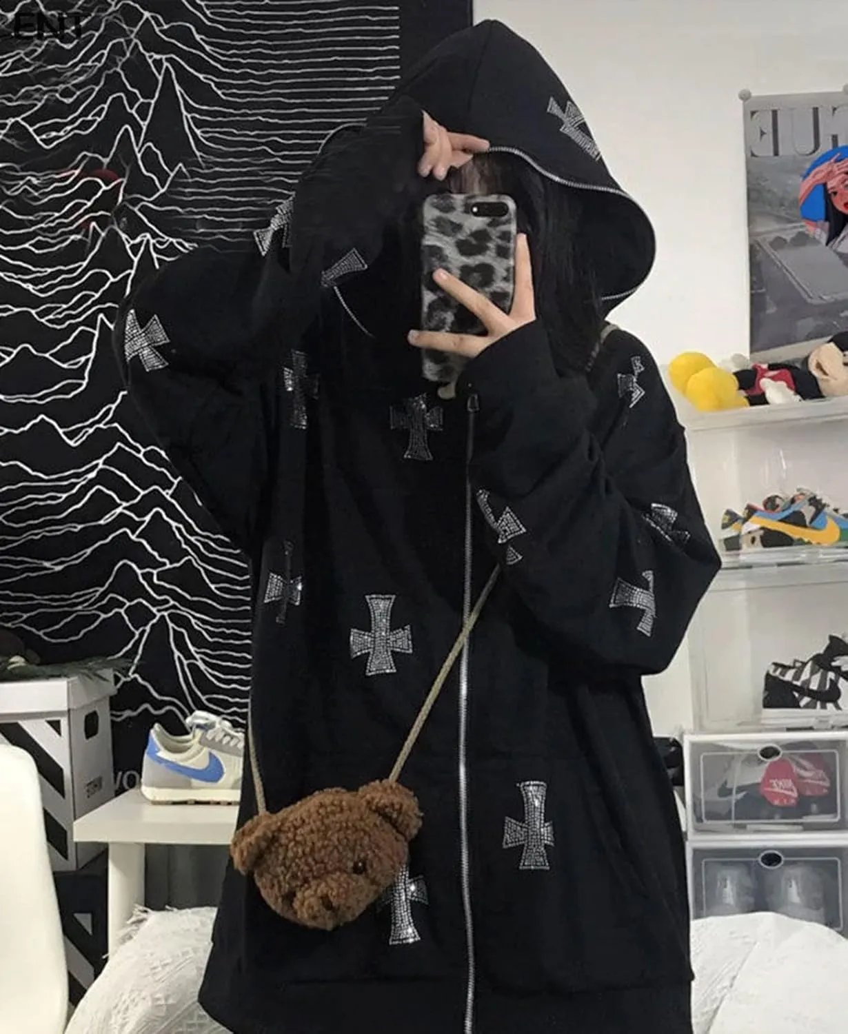 Zip Up Rhinestone Jacket for Men Women, Glitter Gothic Y2K Skeleton Head Hooded Sweatshirt