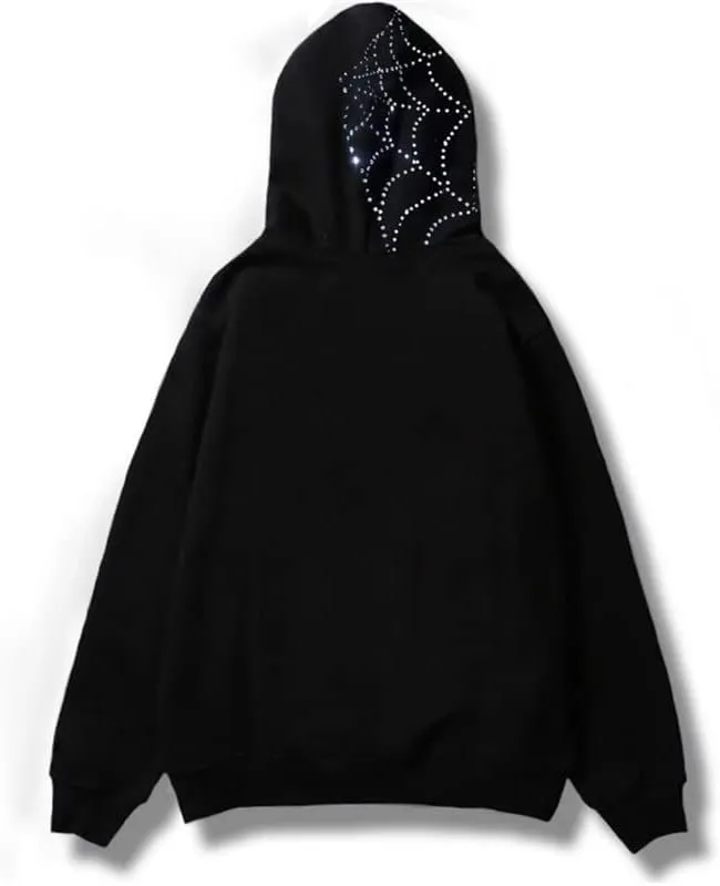 Zip Up Rhinestone Jacket for Men Women, Glitter Gothic Y2K Skeleton Head Hooded Sweatshirt