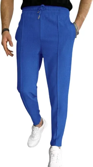 ZWRXW Men's Pants Pleated Front Casual Waffle Long Trousers Tapered Elastic Waist Drawstring Sweatpants with Pockets